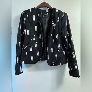 Divided H&M Women's Open Front Black/White Letter Print Lined Blazer, Size 12